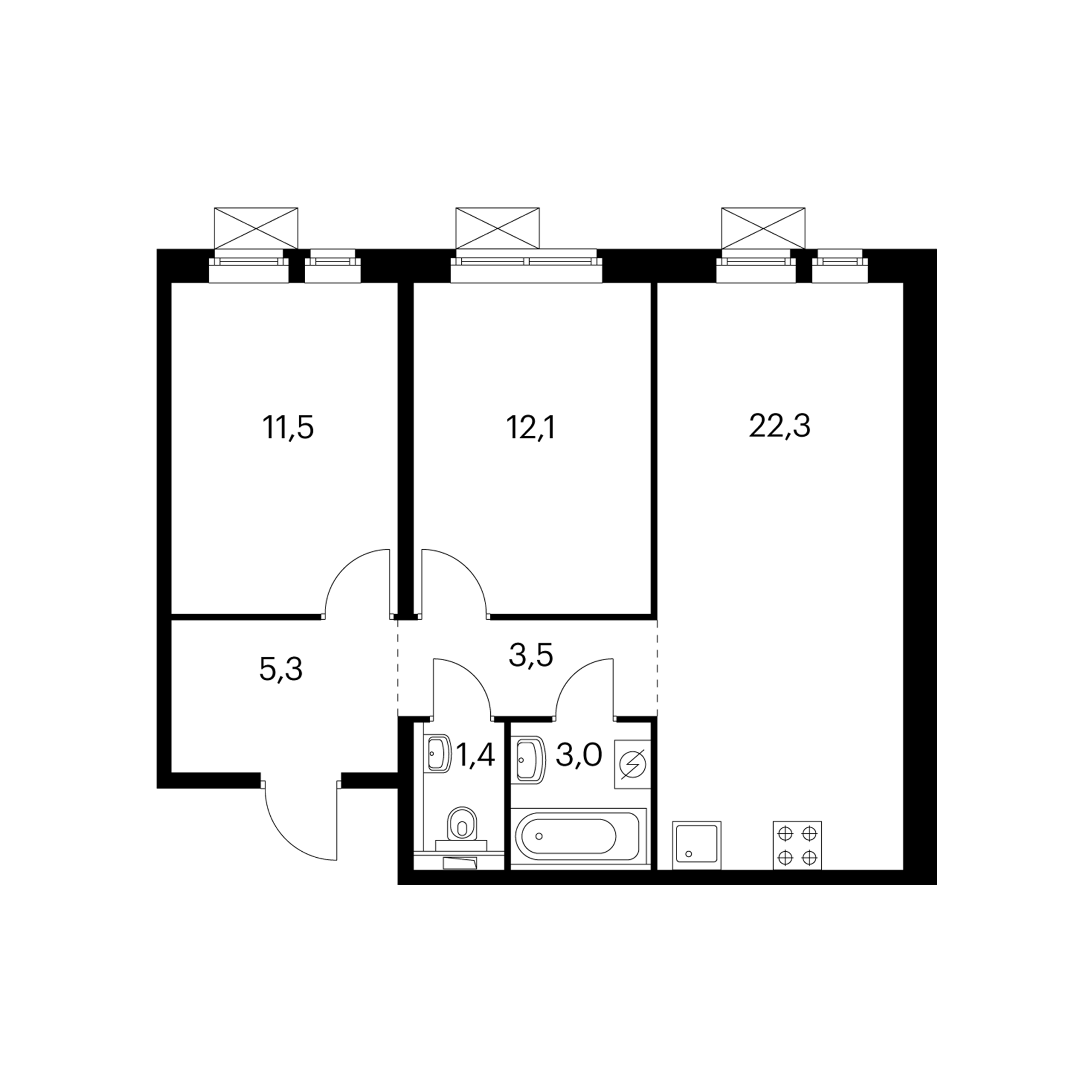 2-комнатная 59.1 м²