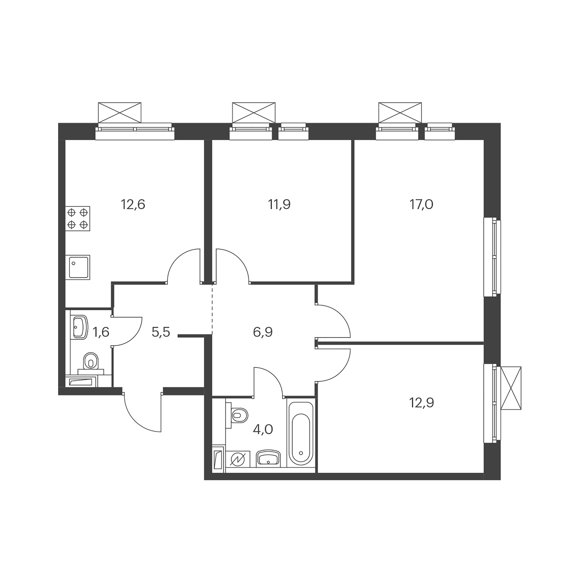 3-комнатная 72.3  м²