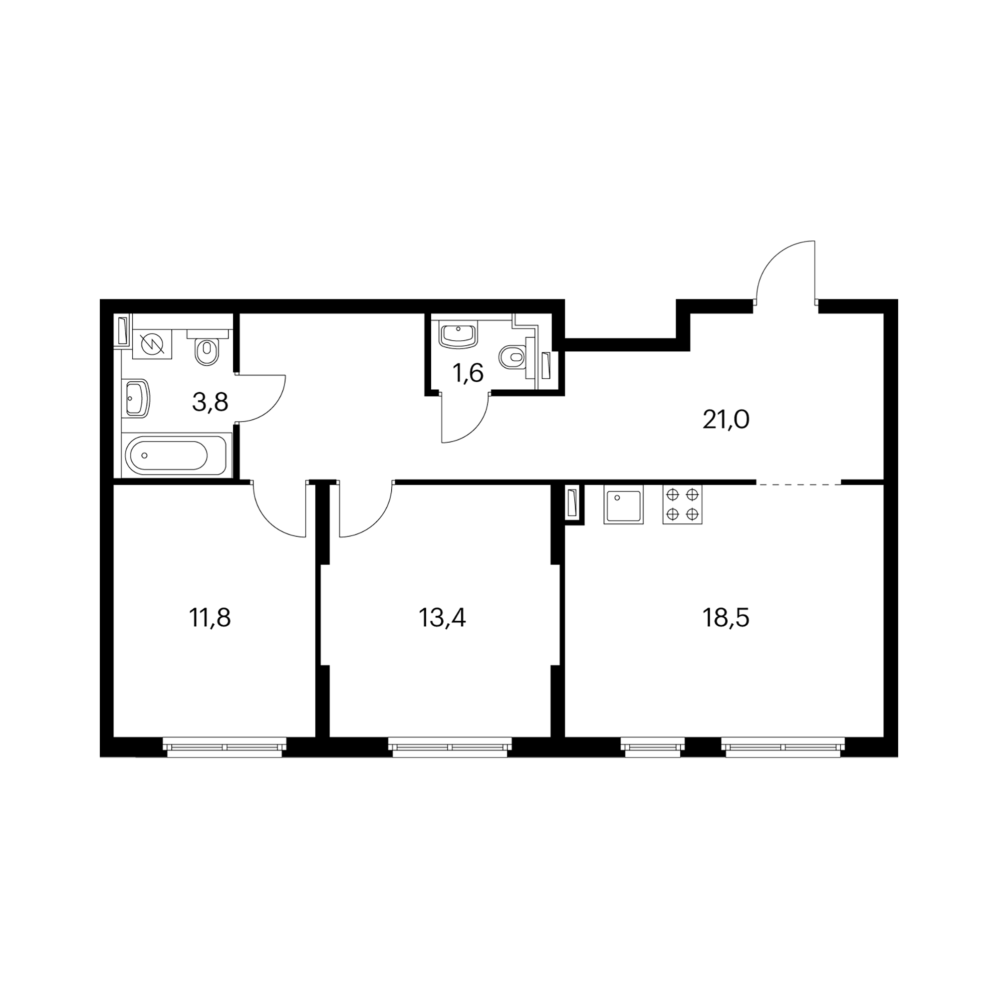 2-комнатная 73.2 м²