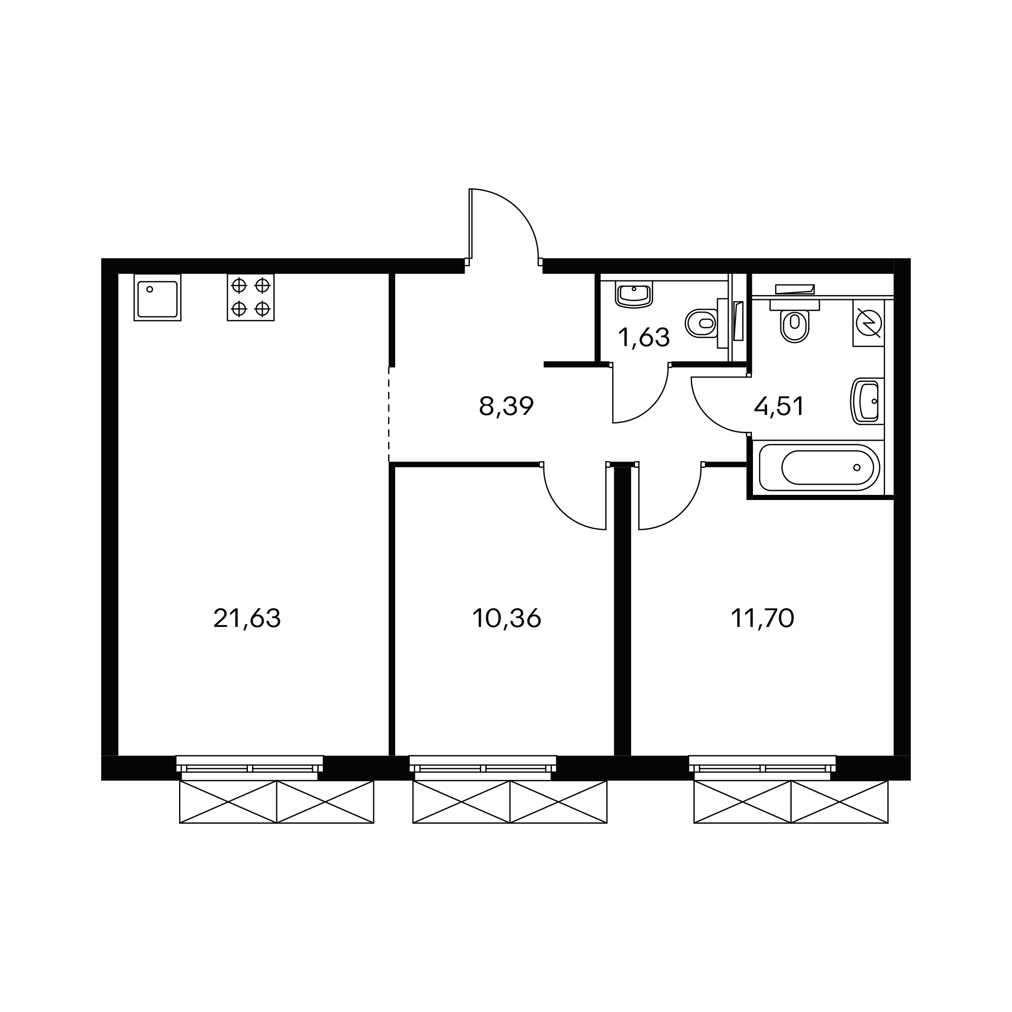 2-комнатная 58.1 м²
