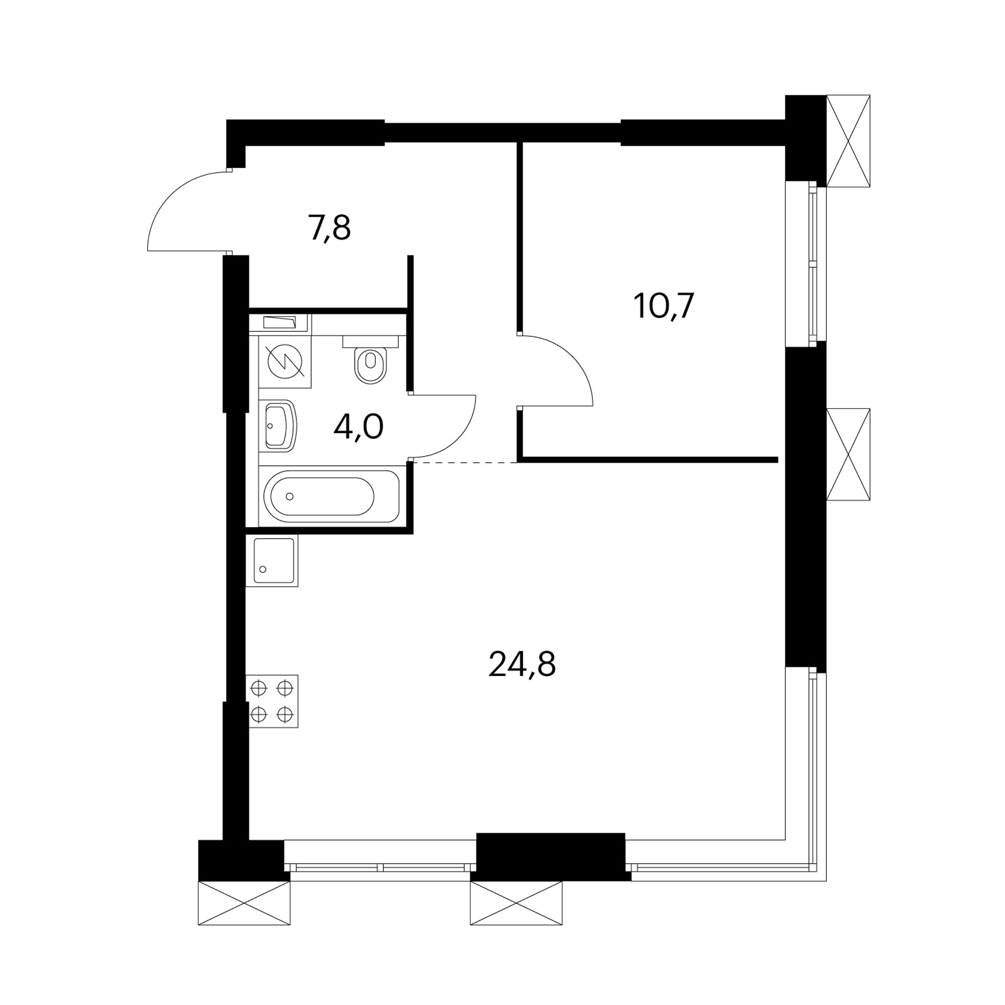 1-комнатные 47.3  м²