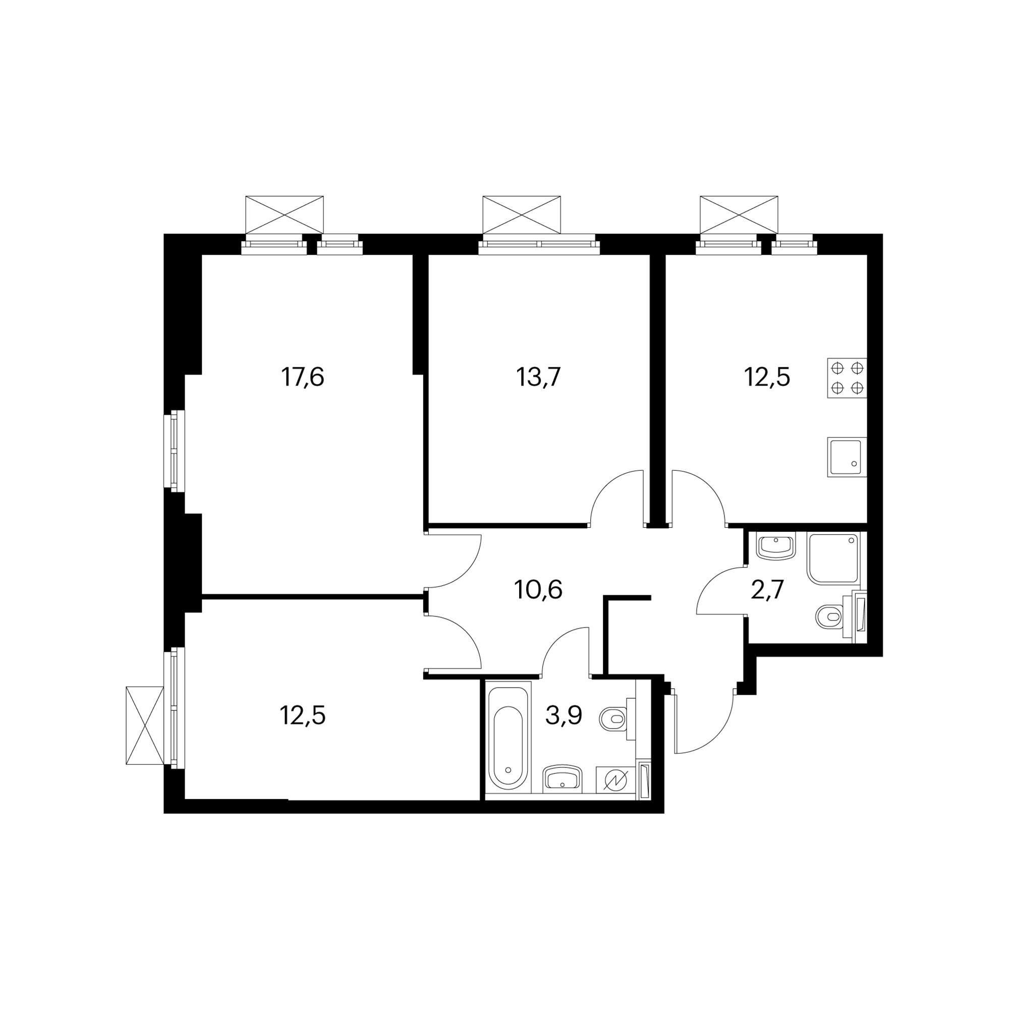 3-комнатная 72.9  м²