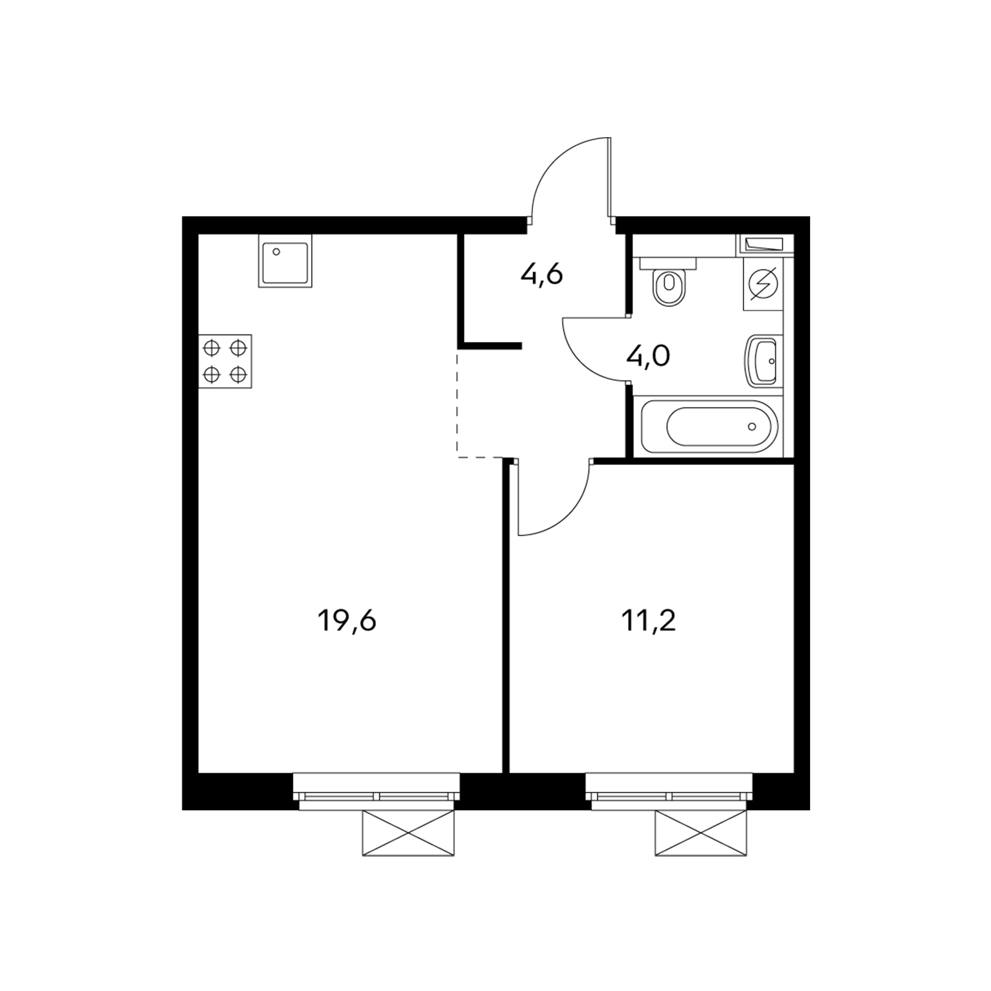 1-комнатная 39  м²