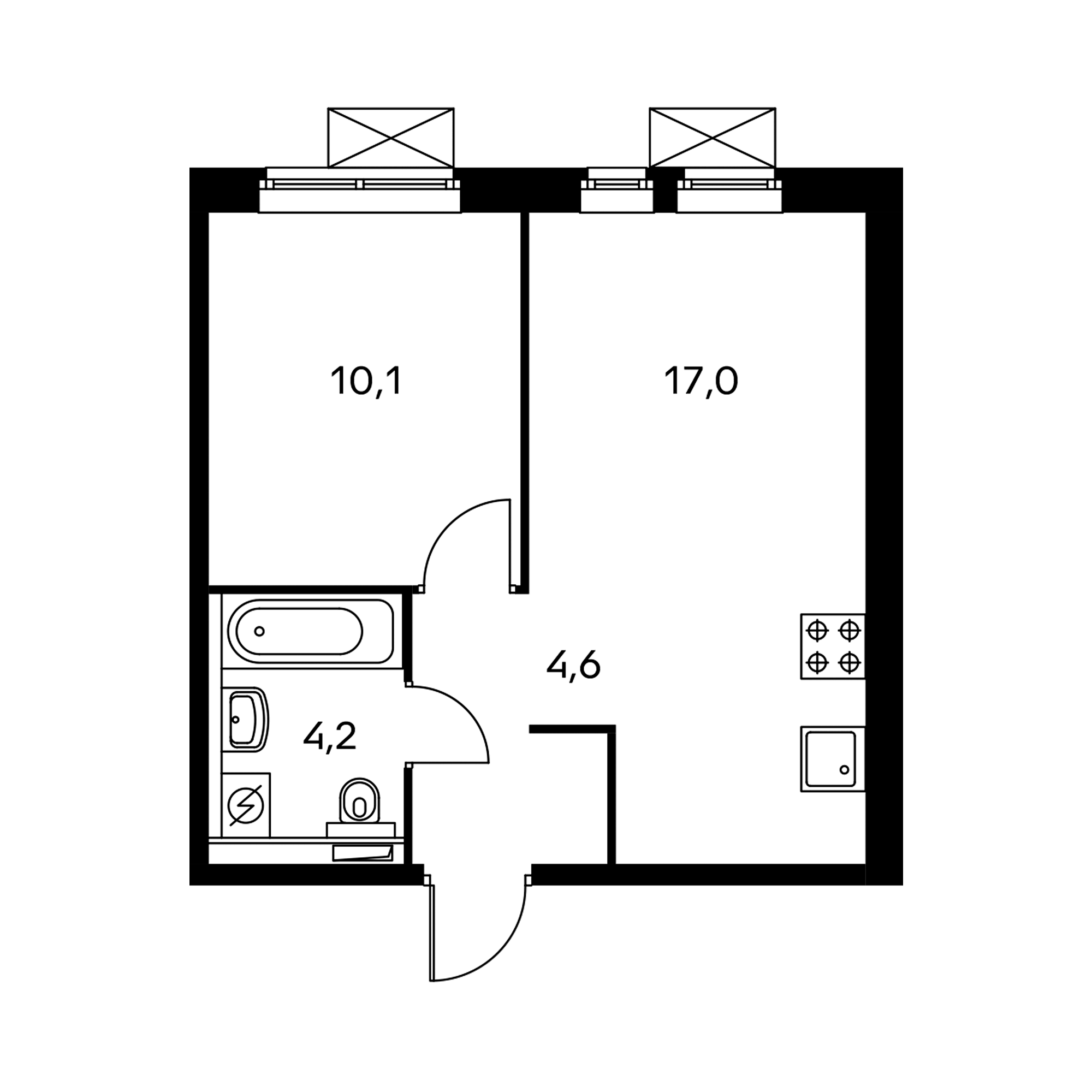 1-комнатная 35.7  м²