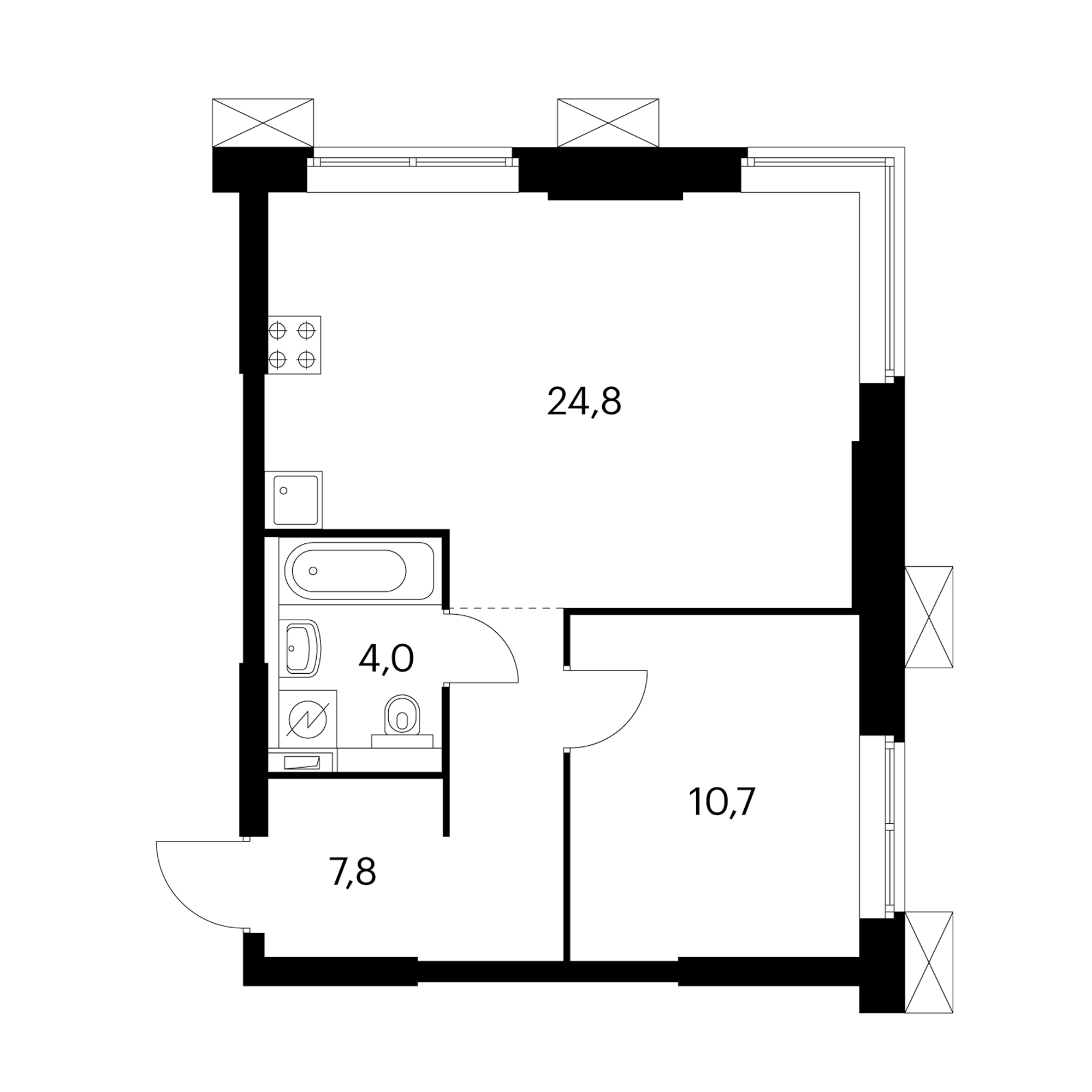 1-комнатные 47.3 м²