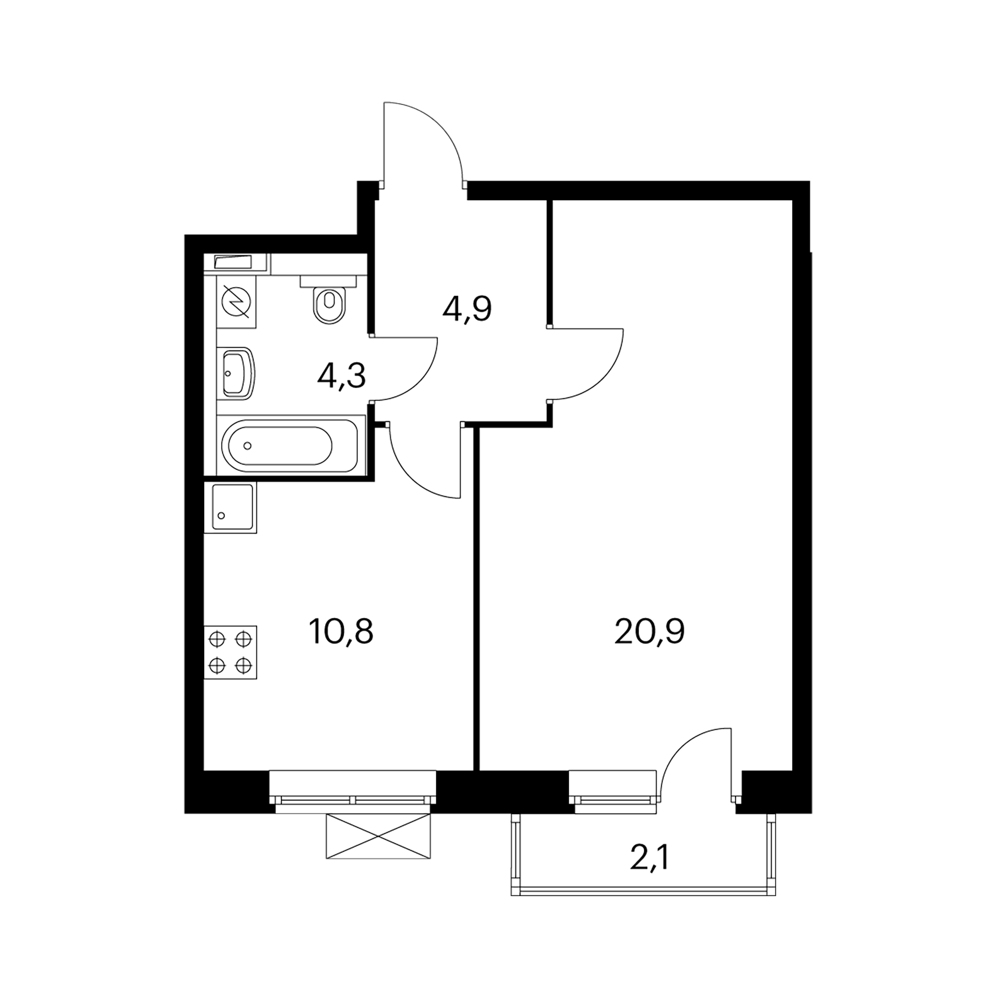 1-комнатная 40.7 м²