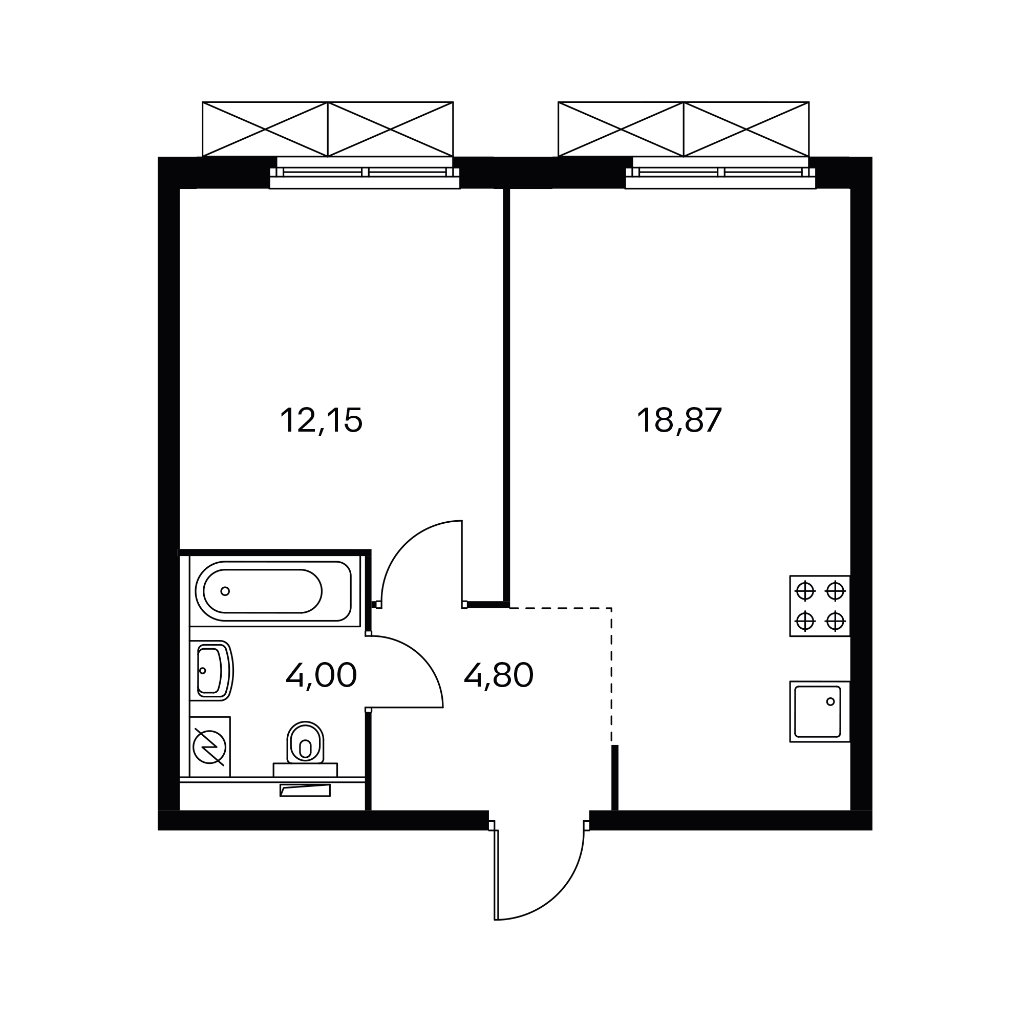 1-комнатная 40.2 м²