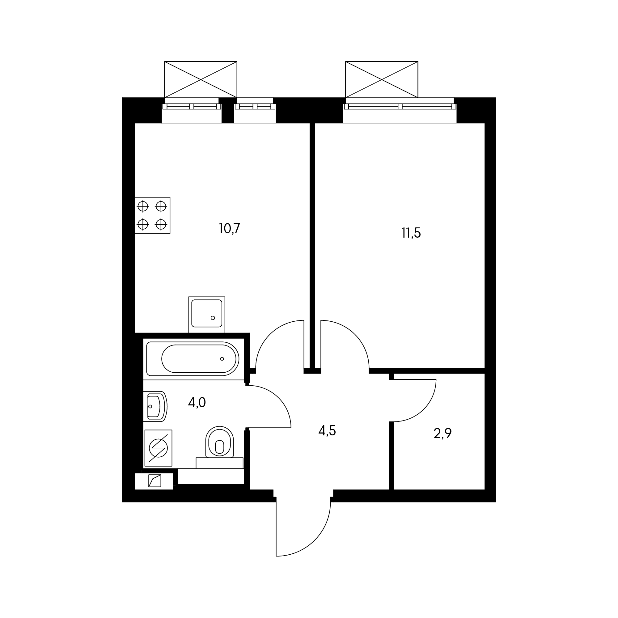1-комнатная 33.3  м²