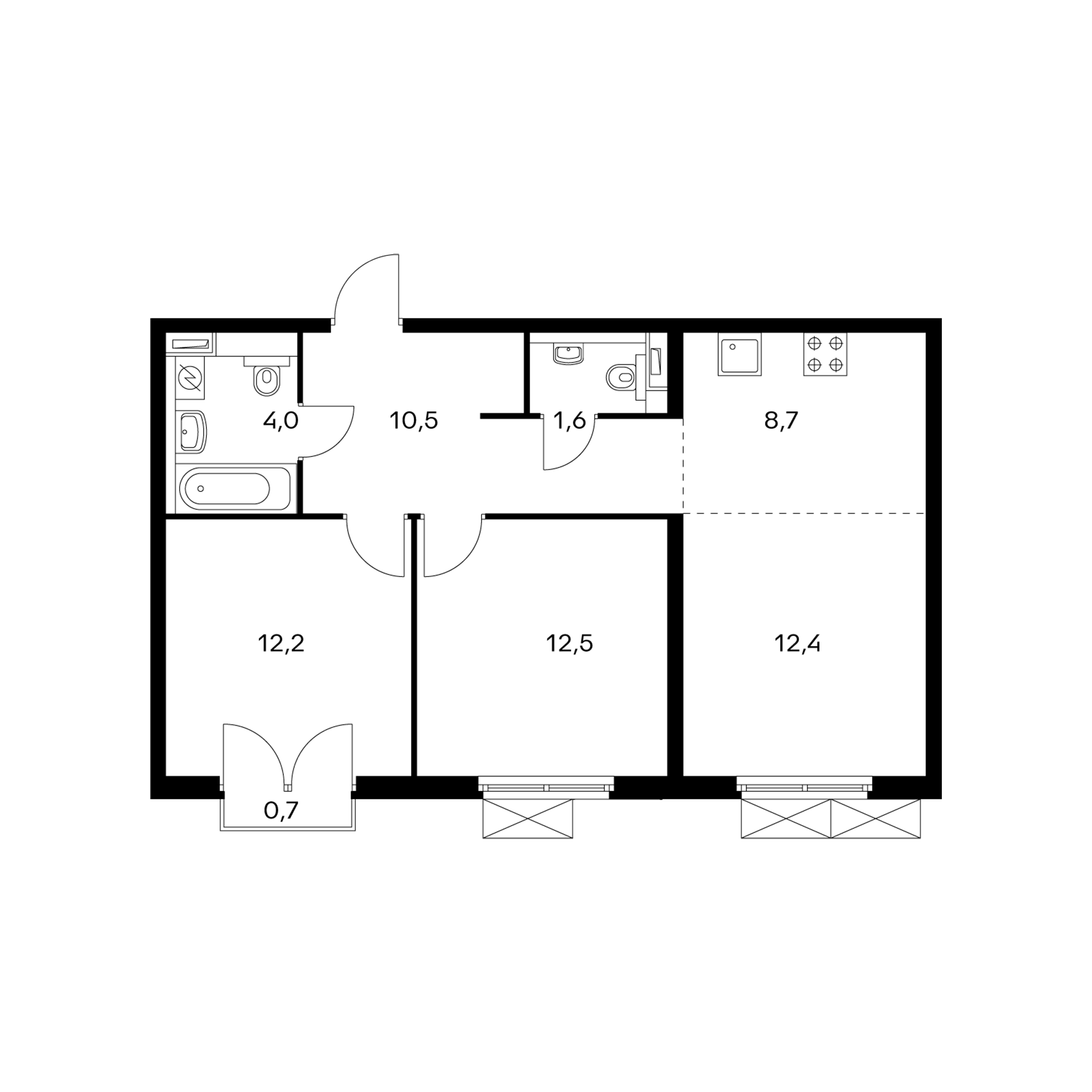 3-комнатная 62.3 м²