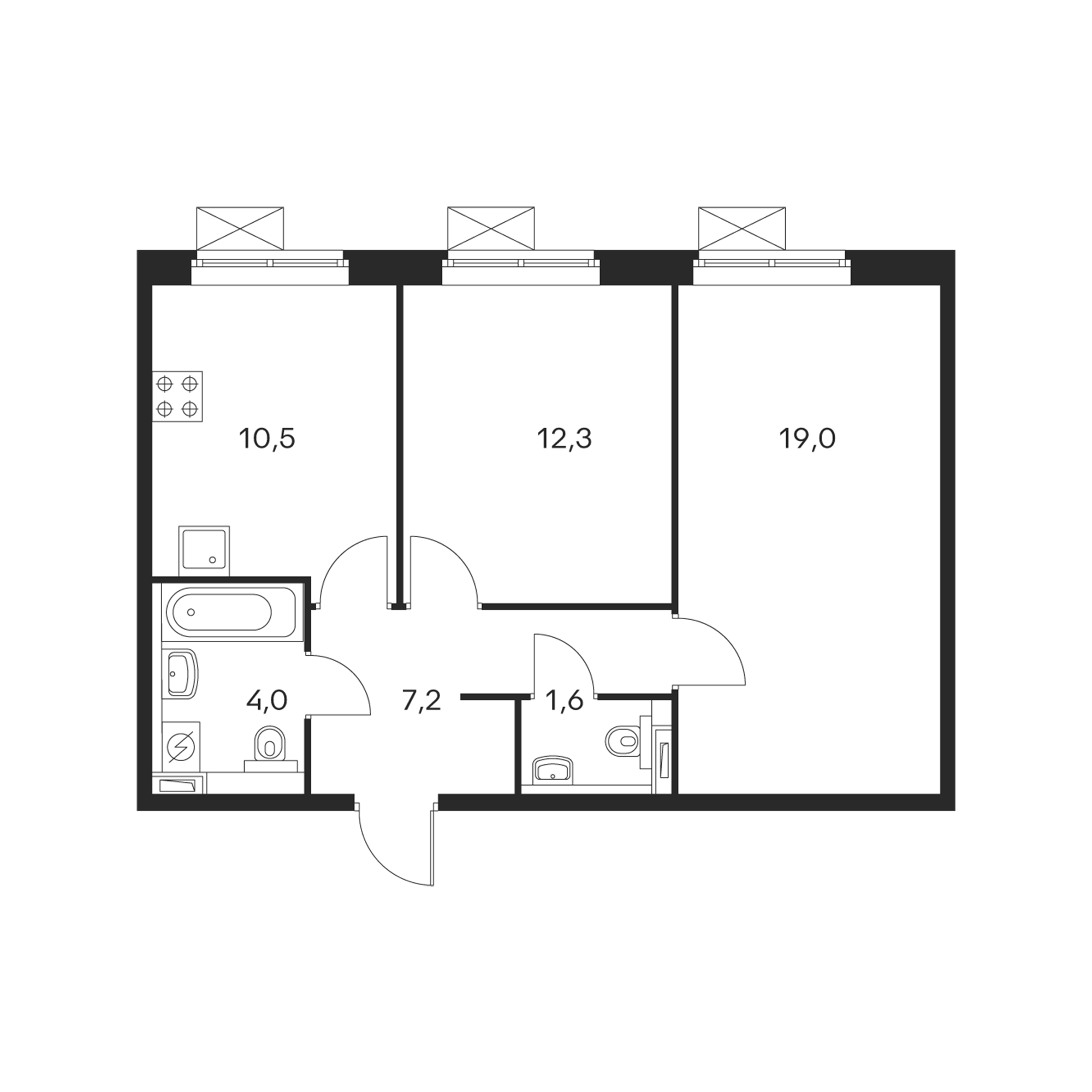 2-комнатная 53.8  м²