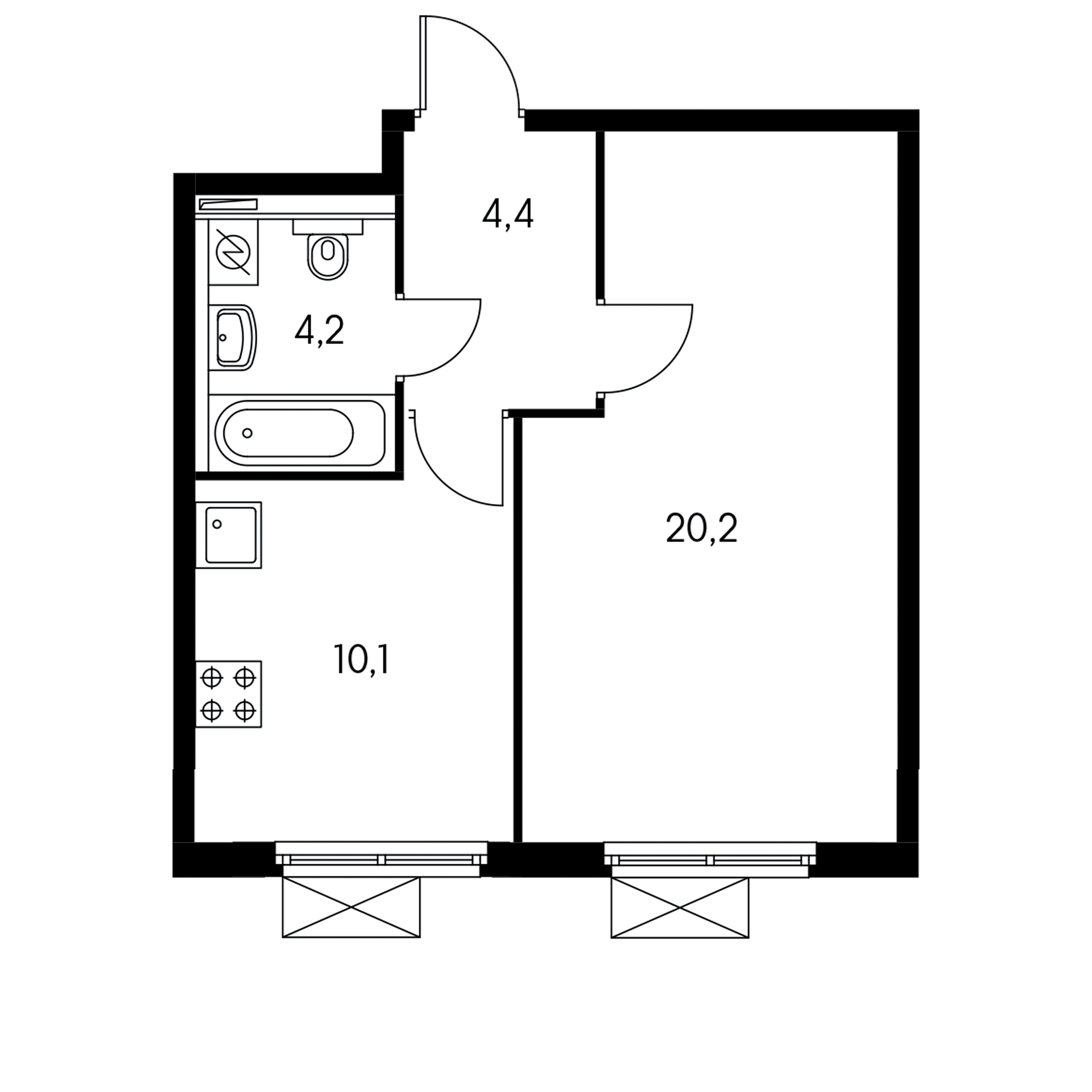 1-комнатная 38.3 м²