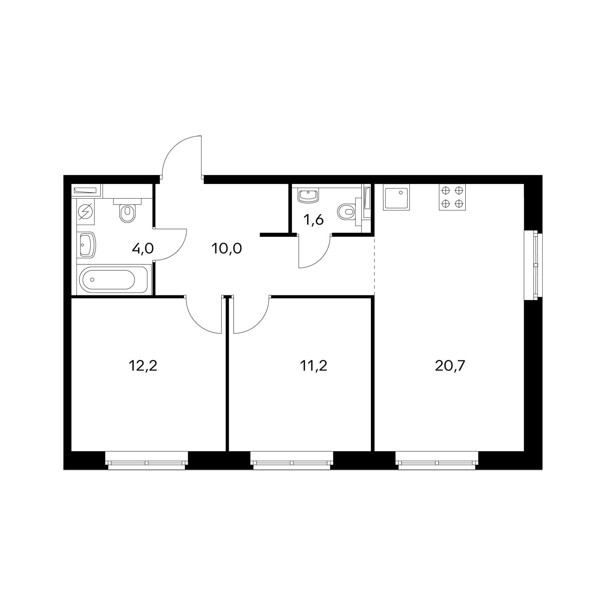 2-комнатная 58.4 м²