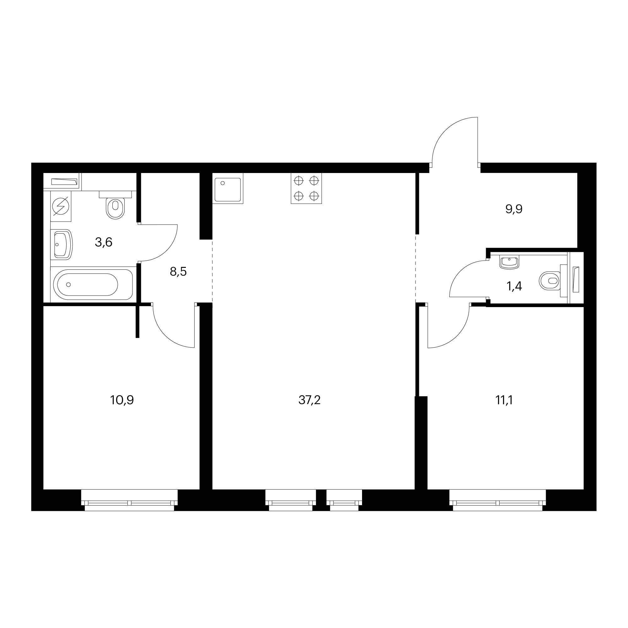 2-комнатная 60.3 м²