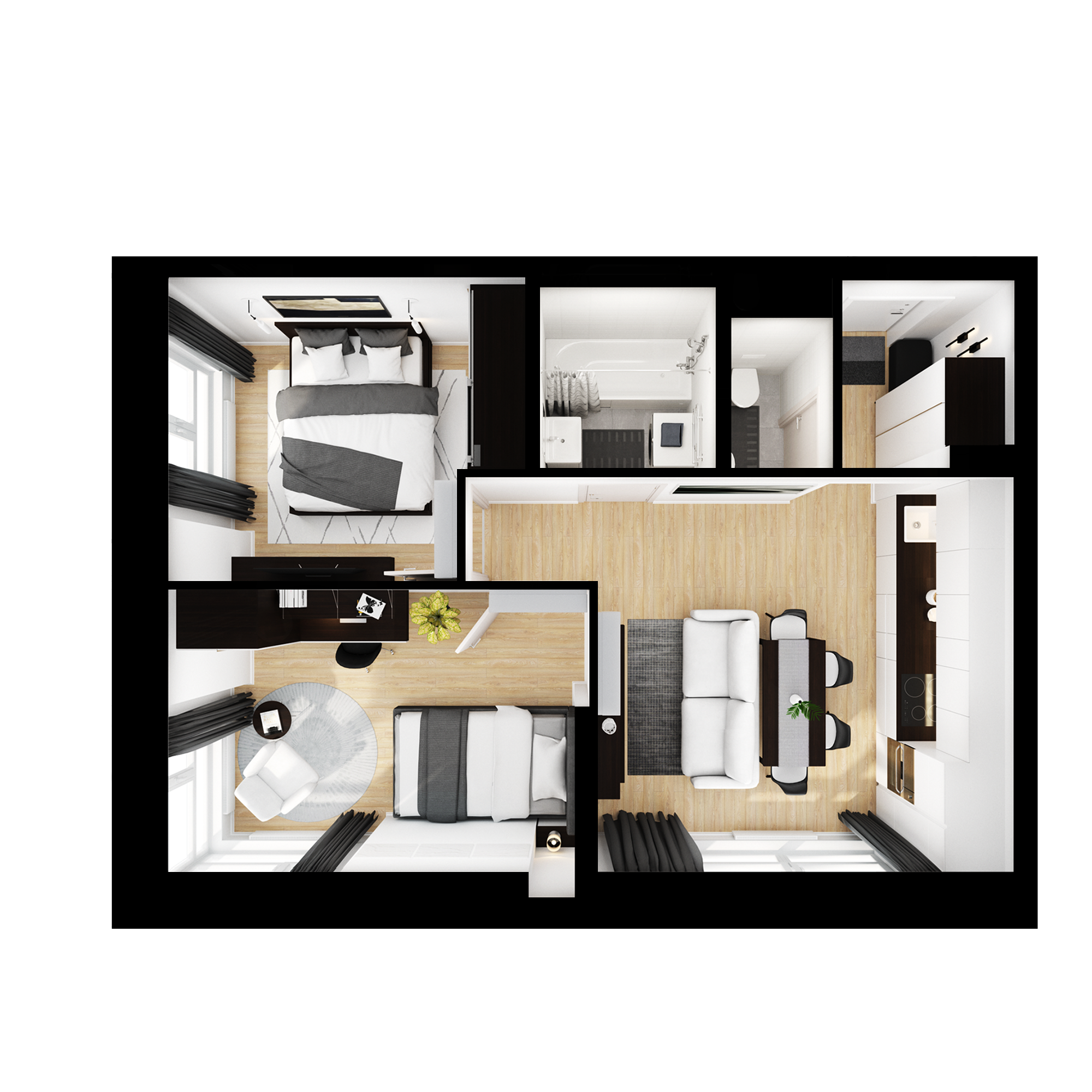 2-комнатная квартира 45,6 м² с отделкой в проекте «Руставели 14» — этаж 19,  корпус 2.7